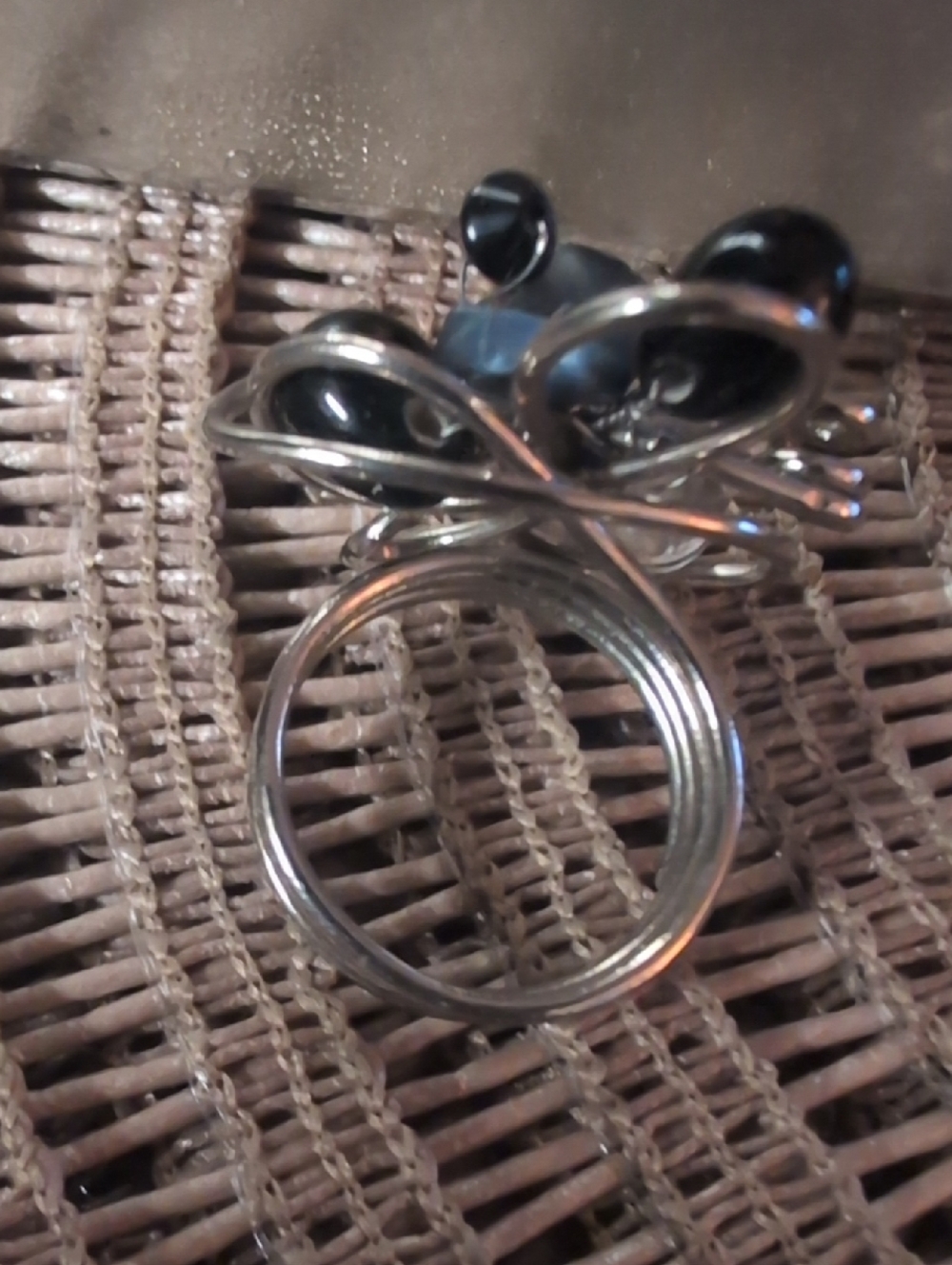 Wire Wrapped Black and Silver Statement Cocktail Ring - Picture 4 of 4